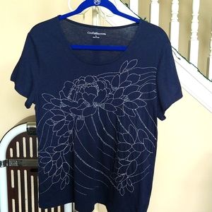CROFT & BARROW Metallic Embroidered Short Sleeve Navy Top, Not Worn, 0 tags SZ L
